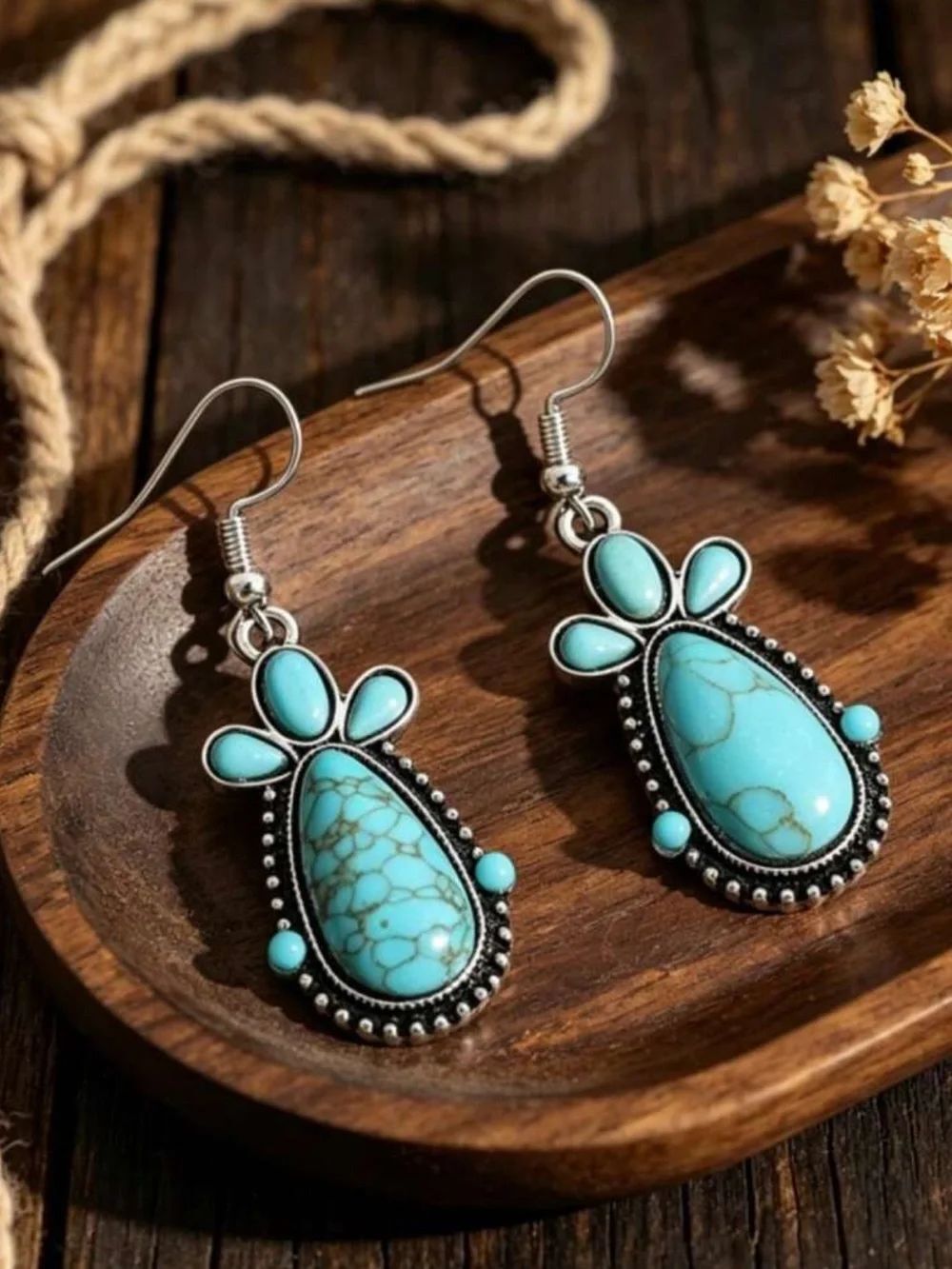 Turquoise Teardrop Dangle Earrings N2389